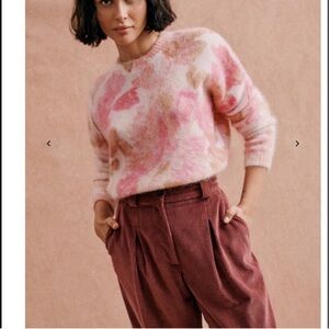Sezane May Jumper Sweater Pink Floral Mohair Wool XS preppy girly feminine